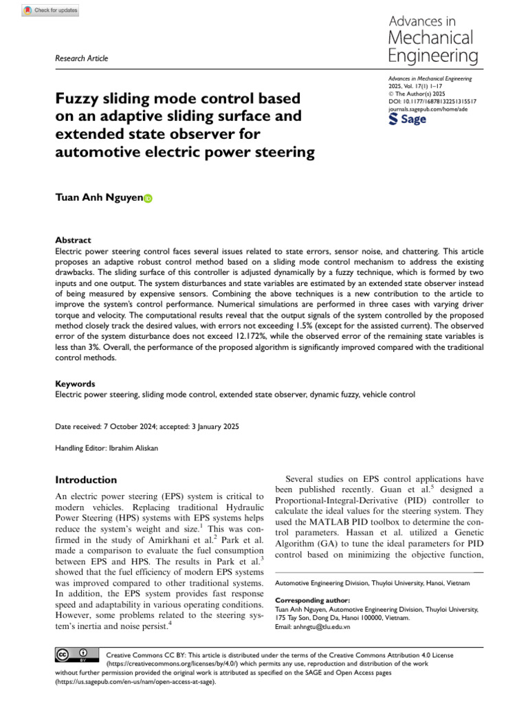 Nguyen 2025 Fuzzy Sliding Mode Control Based on an Adaptive Sliding ...
