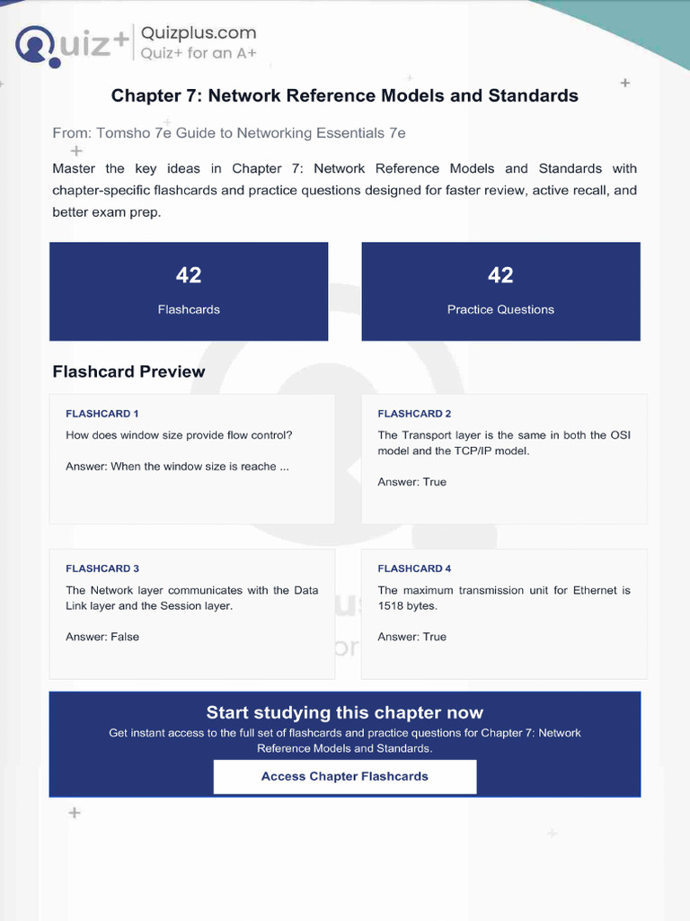 Flashcards for Chapter 7 Network Reference Models and Standards | PDF