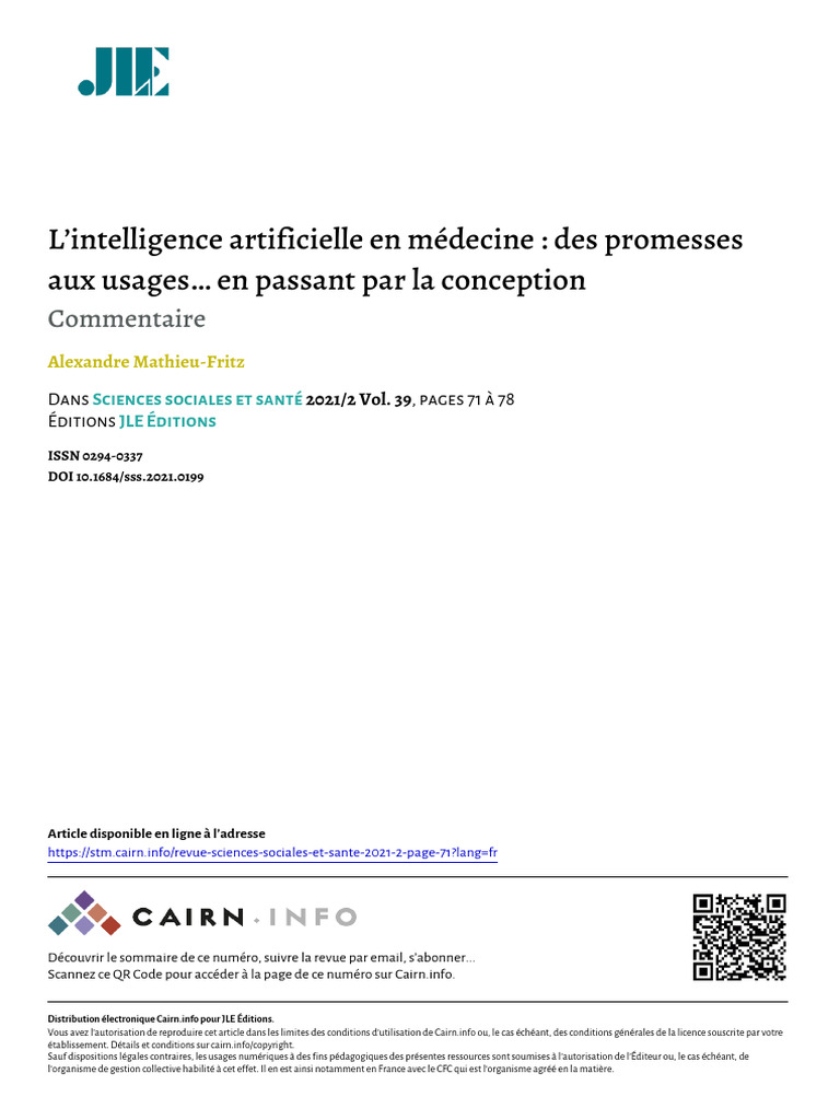 Mathieu Fritz 2021 Lintelligence Artificielle en Medecine Des Promesses ...