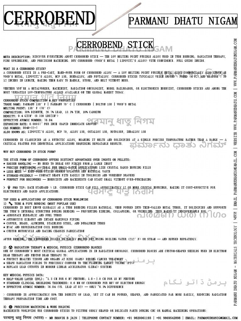 CERROBEND STICK | PDF | Lead | Metals