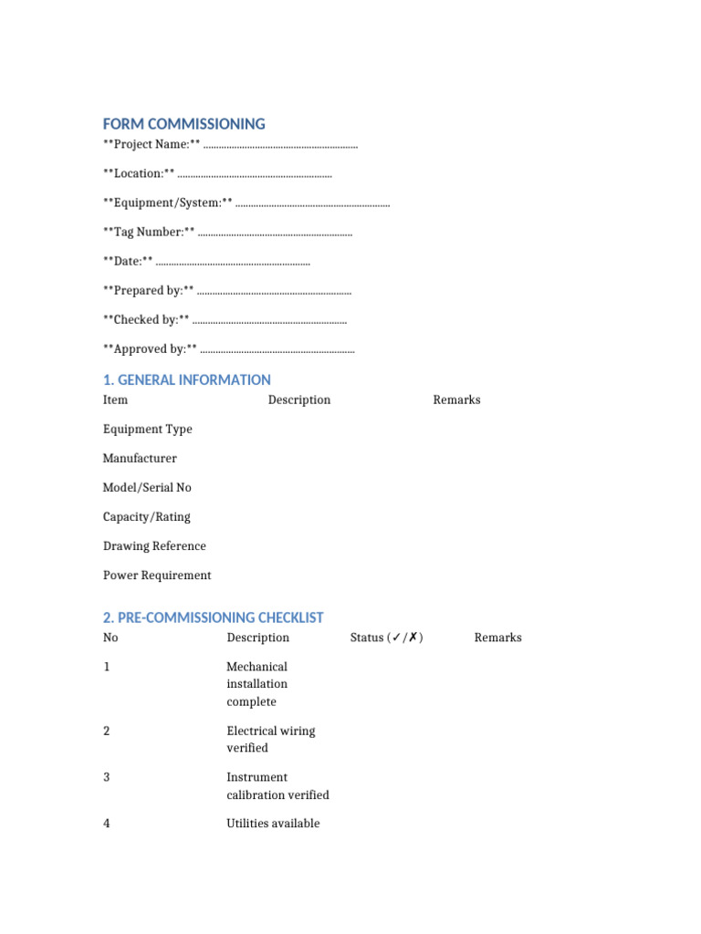 Form Commissioning | PDF