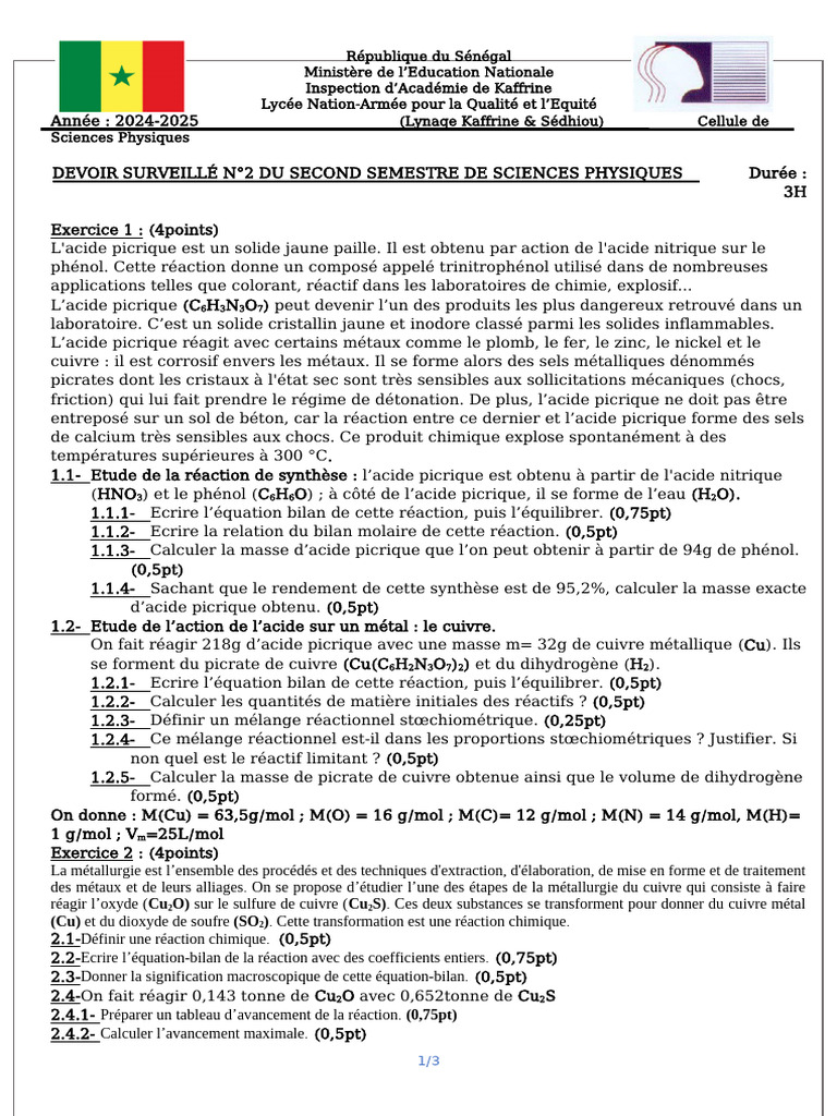 Devoir Validé N°2 | PDF | Cuivre | Acide nitrique