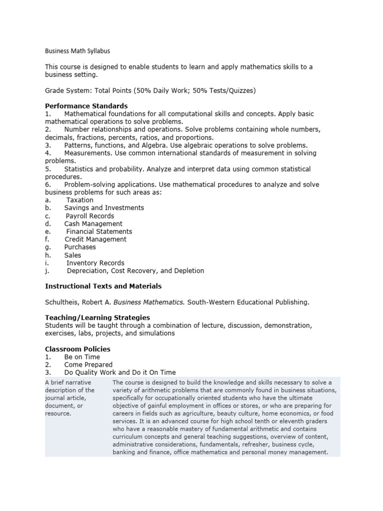 Business Math Syl Lab Us | PDF