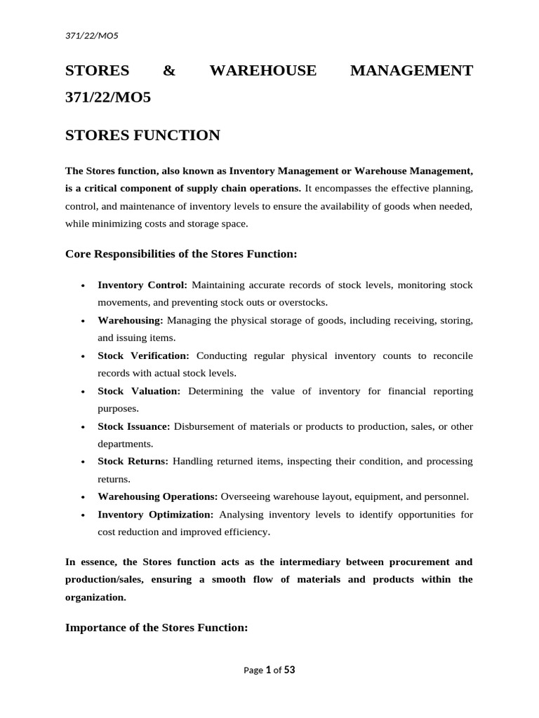 Stores & Warehouse Mgt 1 | PDF | Warehouse | Inventory