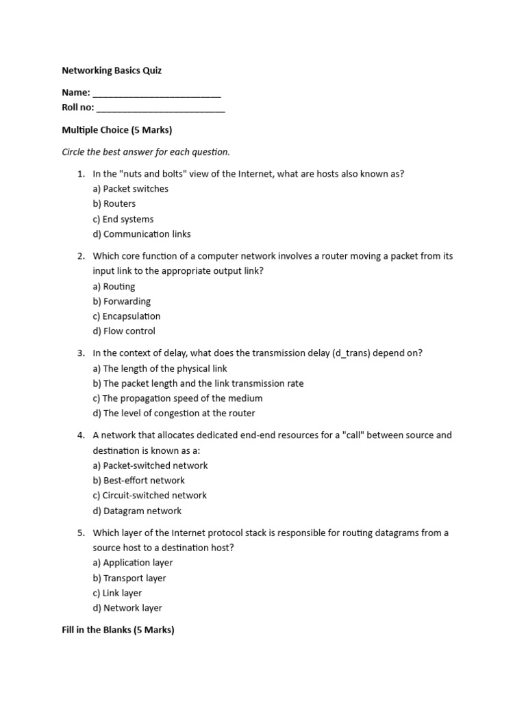 Networking Basics Quiz | PDF | Computer Network | Router (Computing)