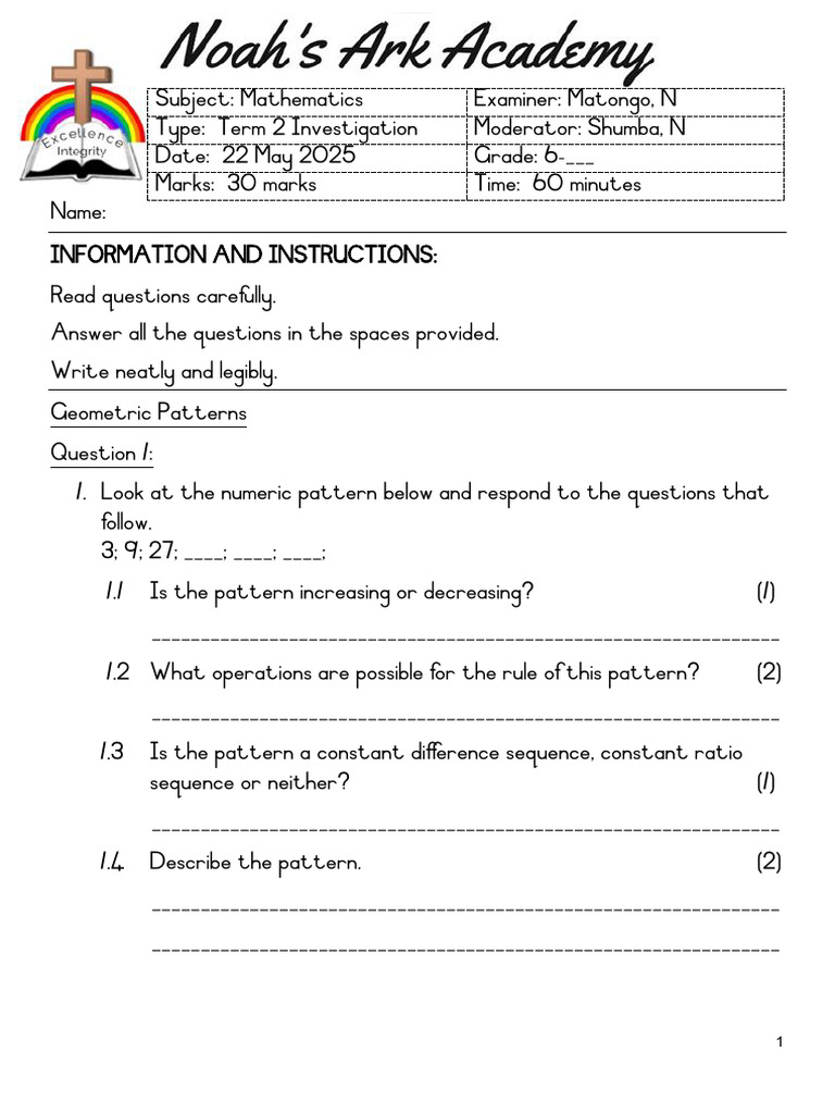 2025 Grade 6 Term 2 Mathematics Investigation | PDF