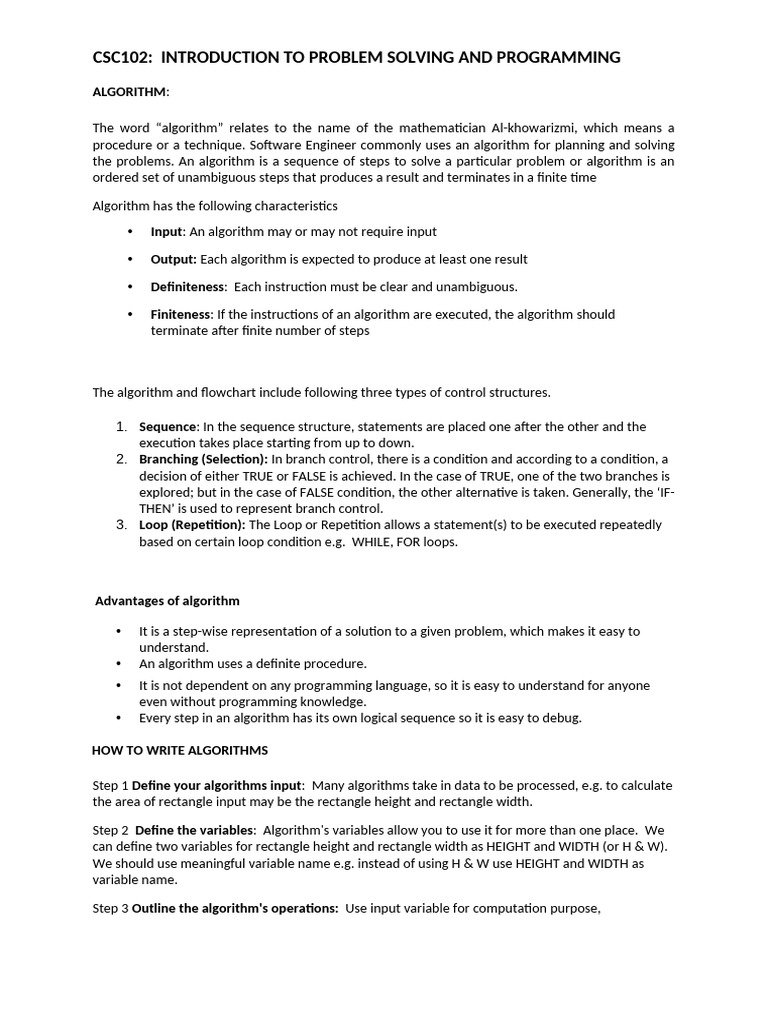 CSC102 LECTURE NOTES | PDF | Computer Program | Programming