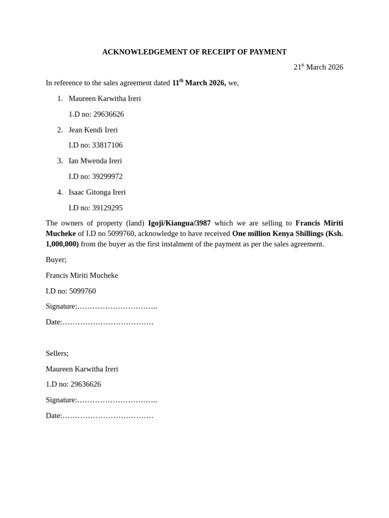 Acknowledgement of Receipt of Payment | PDF