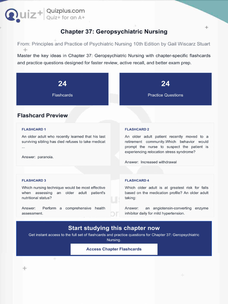 Flashcards for Chapter 37 Geropsychiatric Nursing | PDF