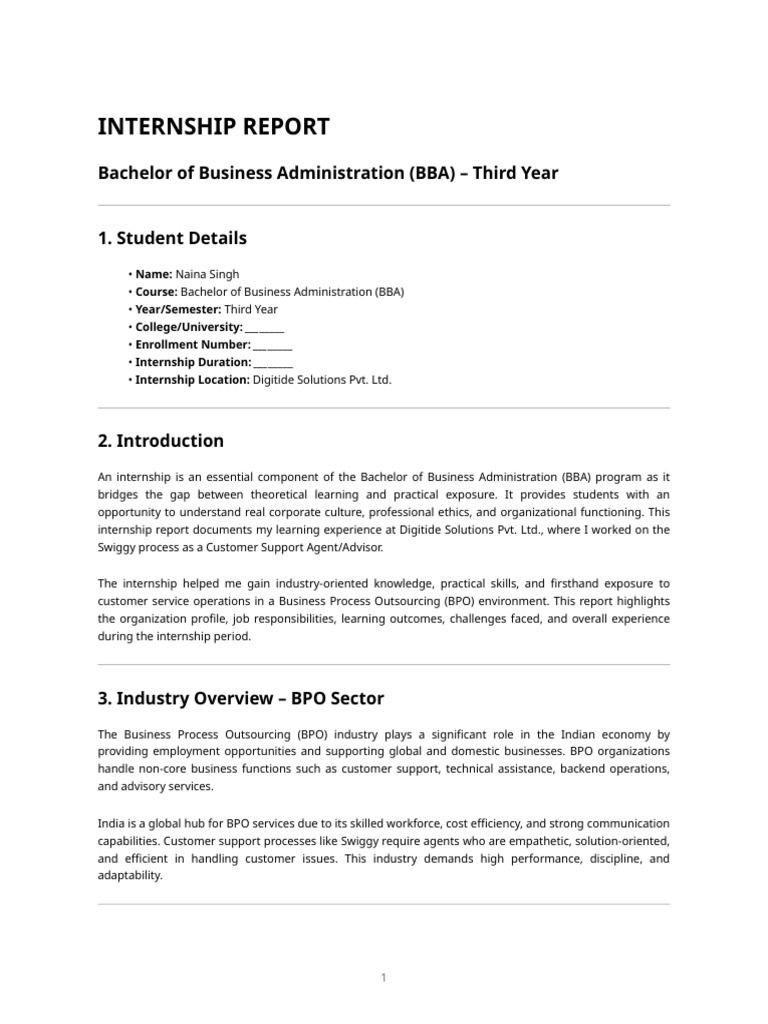 Bba Internship Report – Digitide Solutions (Swiggy Process) | PDF ...