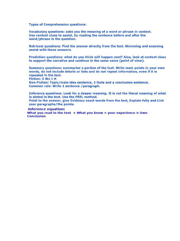 Types of Comprehension Questions | PDF