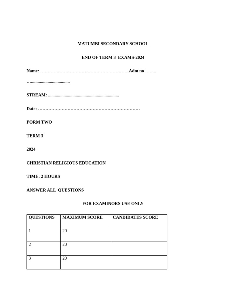 CRE FORM 2 | PDF | Jesus | God In Christianity