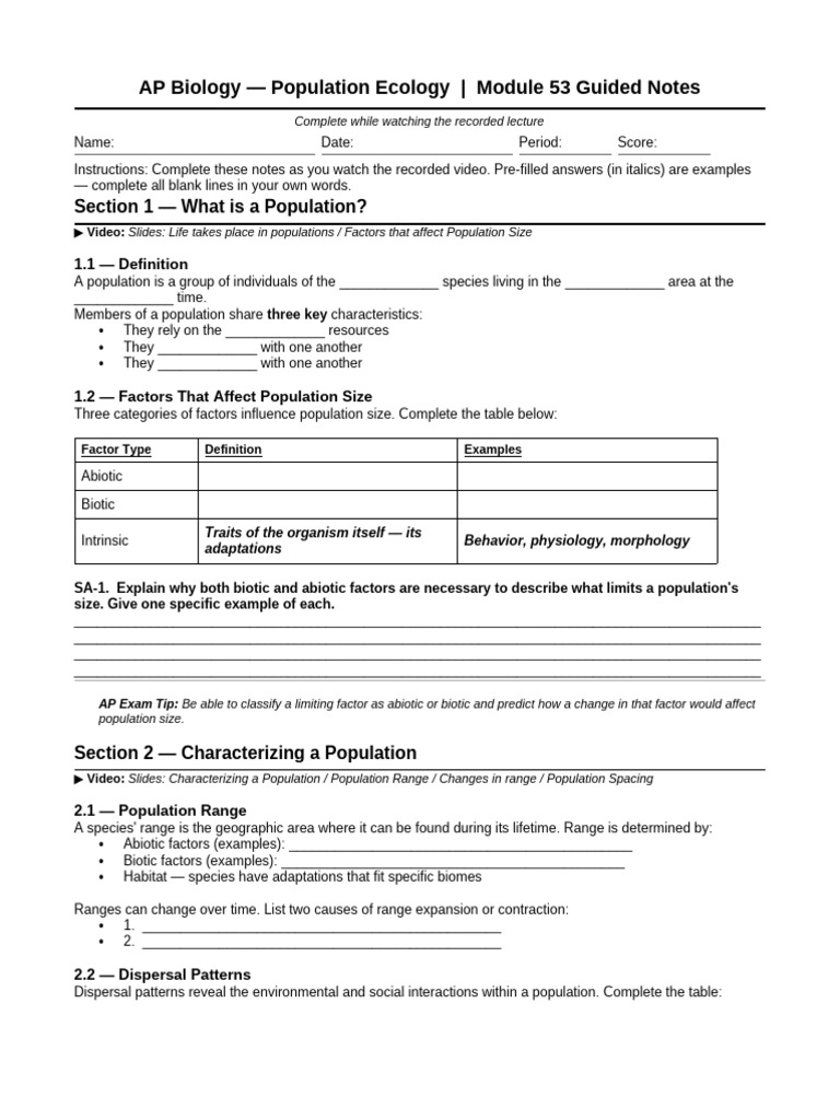 Module 53 Population Ecology Guided Notes | PDF | Invasive Species ...