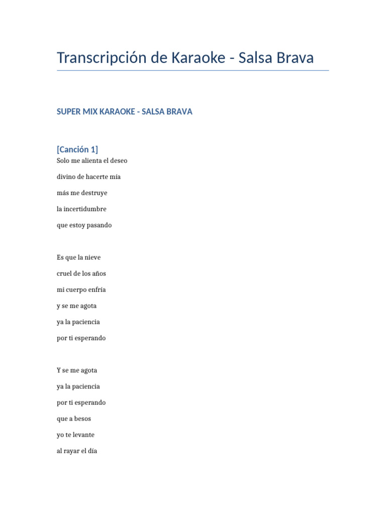 Letra Karaoke Salsa Brava | PDF