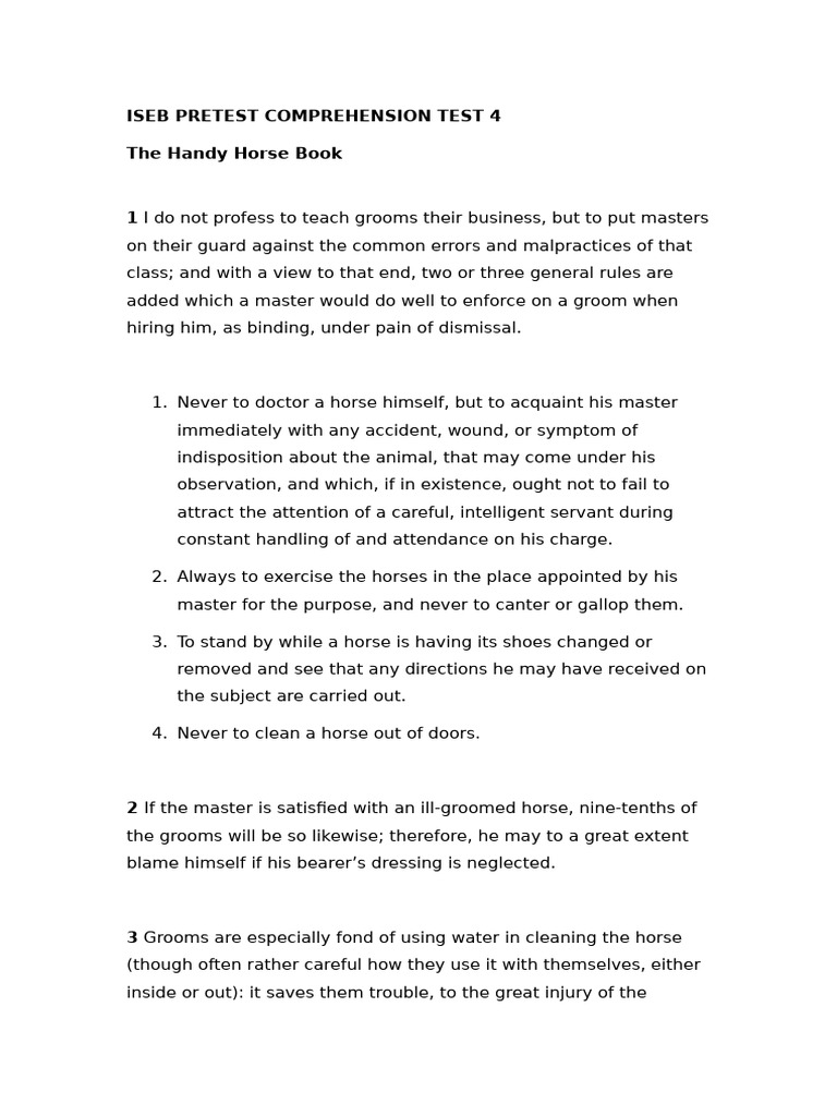 Iseb Pretest Comprehension Test 4 the Handy Horse Book | PDF
