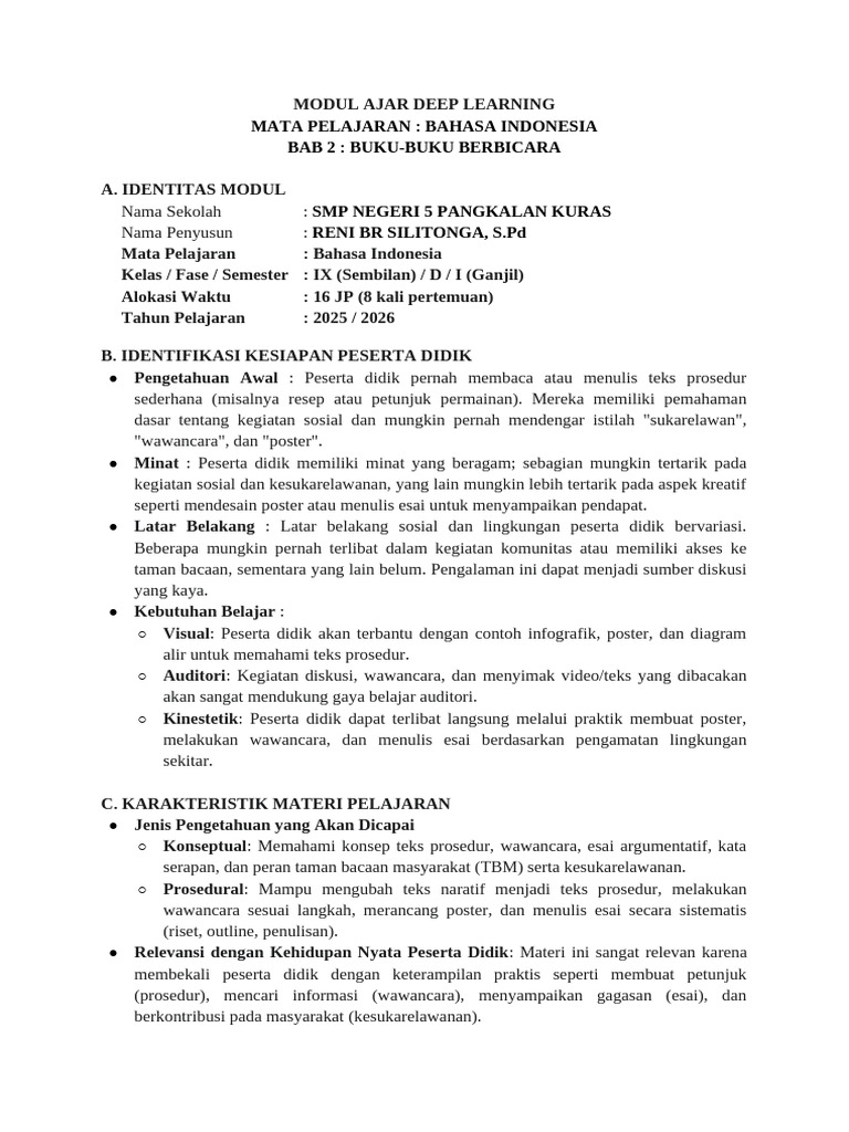 Modul Ajar 2 Bahasa Indonesia K-IX (Deep Learning) | PDF
