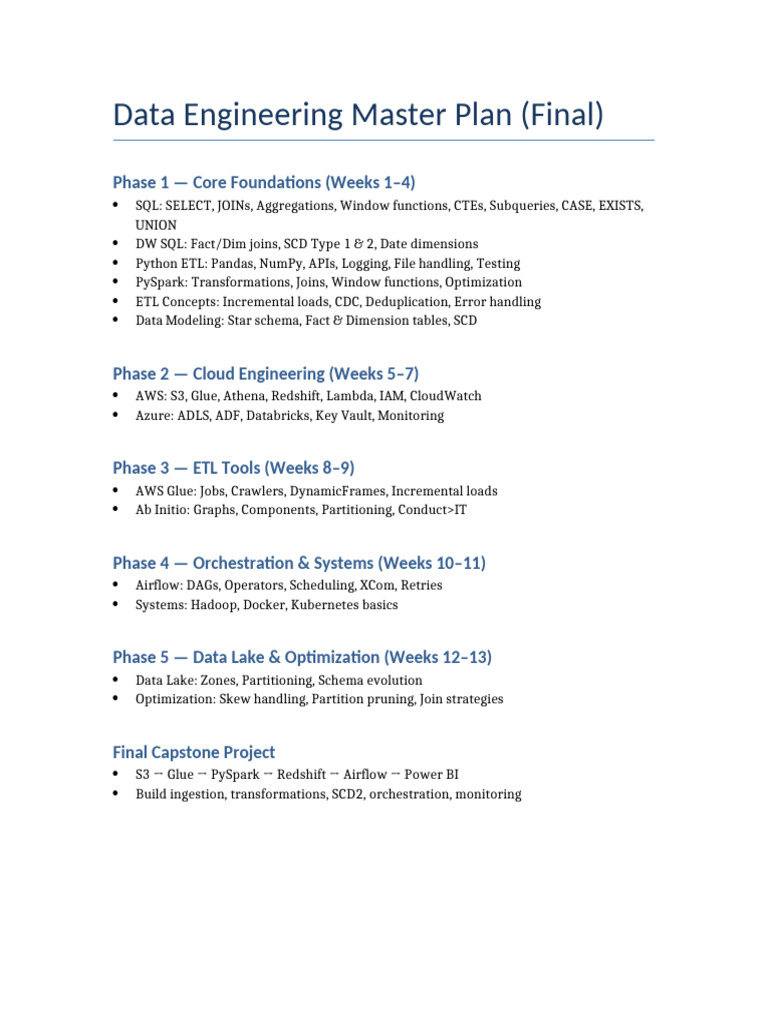 Data Engineering Master Plan | PDF