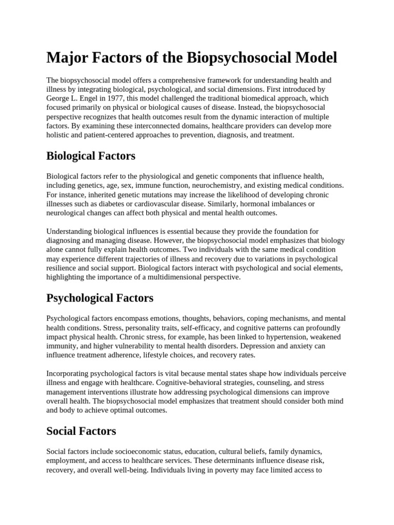 Major Factors of the Biopsychosocial Model | PDF | Chronic Condition ...