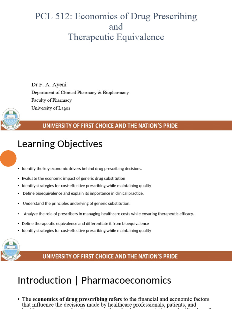 PCL 512 Slide 3 Dr Ayeni 2025 Economics of Drug Prescribing and ...