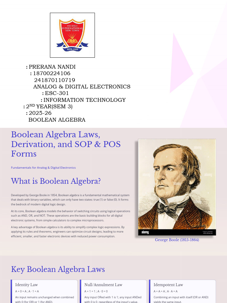 Boolean Algebra Laws Derivation and SOP and POS Forms | PDF ...