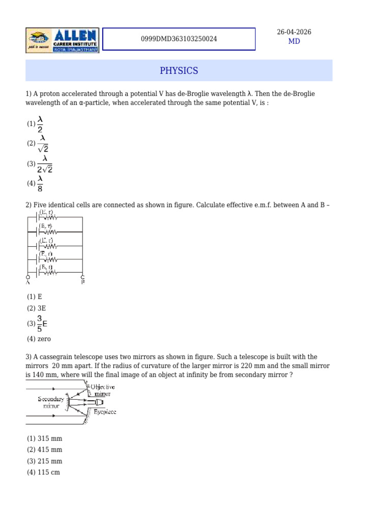 Achiever Dlp Major Test-10 26 Apr Qp&Sol | PDF | Temperature | Mirror