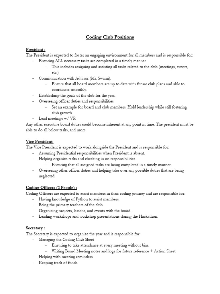 Coding Club Positions & Applications | PDF