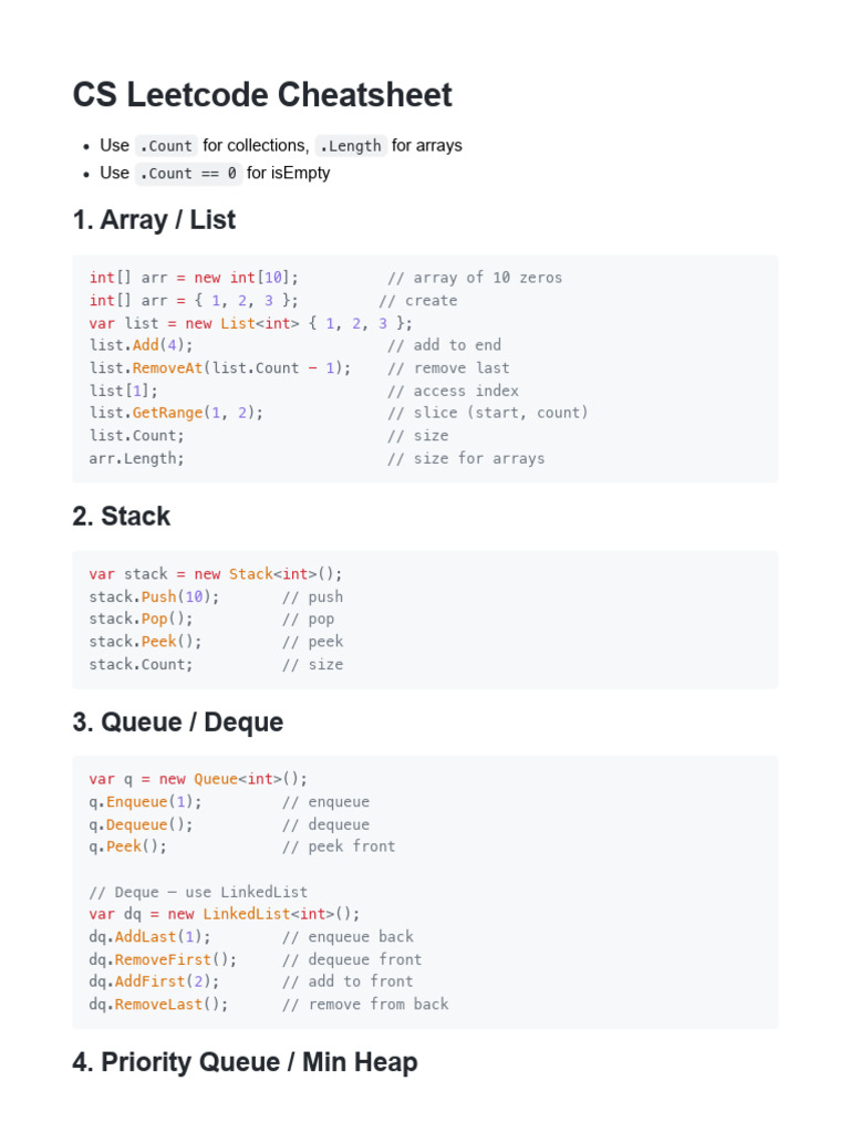 CS Leetcode Cheatsheet | PDF | Queue (Abstract Data Type) | Algorithms ...