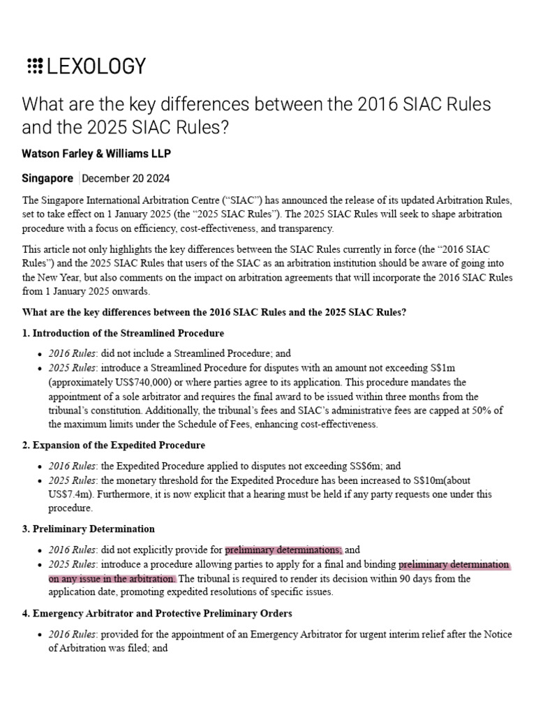 What Are the Key Differences Between the 2016 SIAC Rules and the 2025 ...