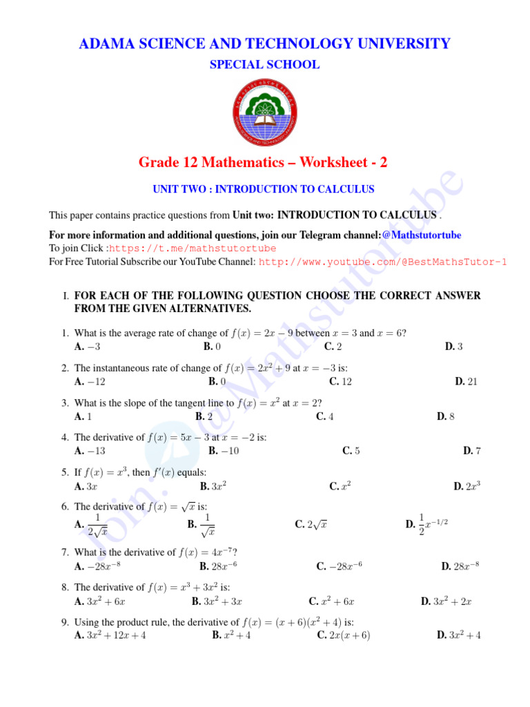 G12 Math Work Sheet 2 | PDF | Integral | Area