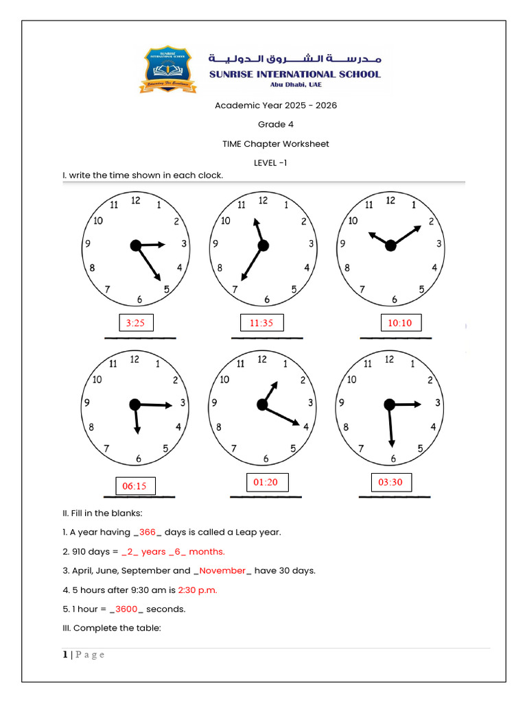 Time Chapter Worksheet Answerkey | PDF | Chess Openings | Chess