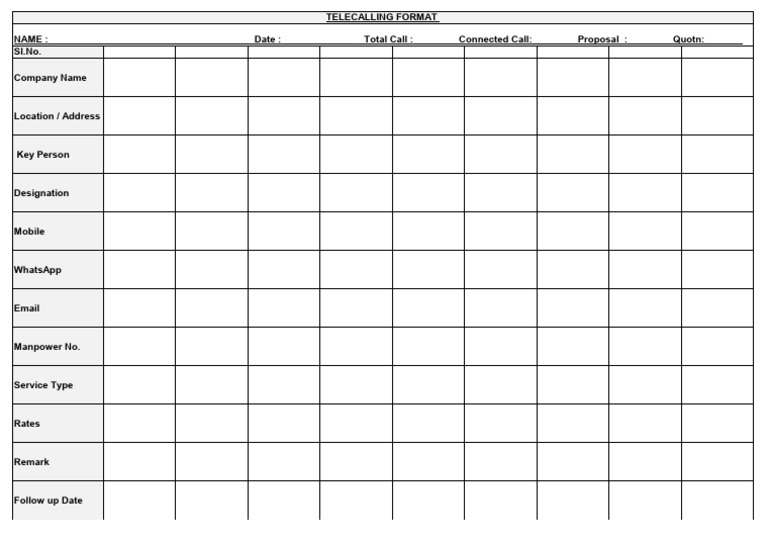 Telecalling Daily Repoty Format | PDF