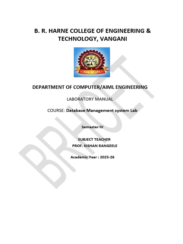 Dbms Lab Manual | PDF | Sql | Databases