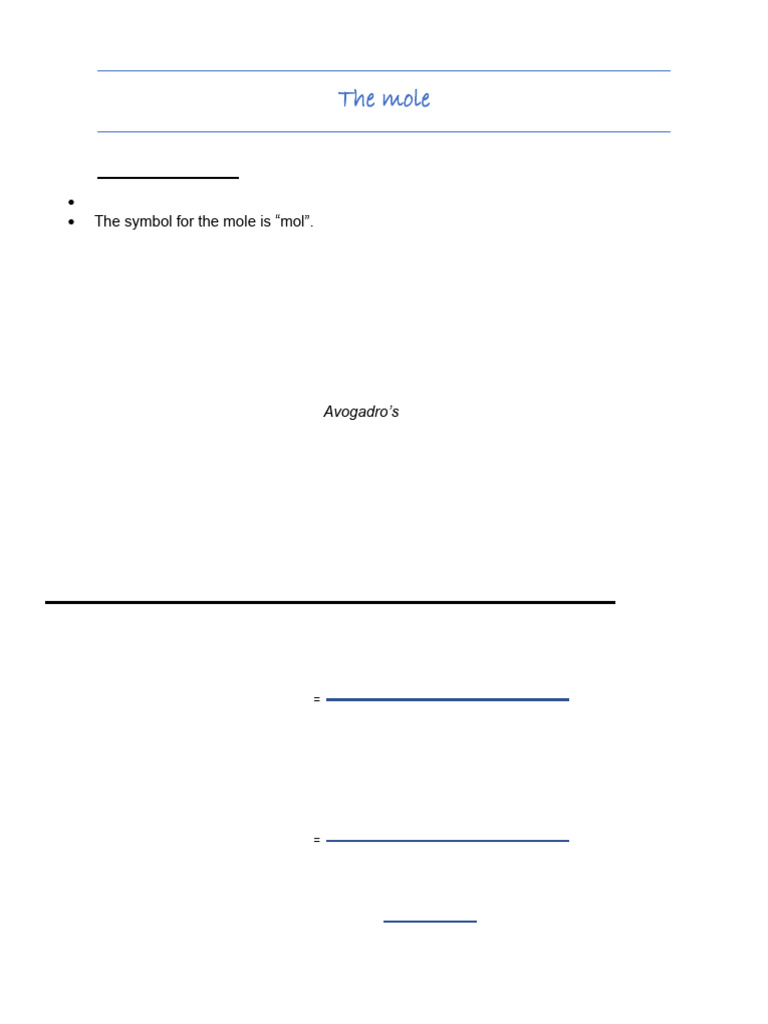 Chapter - Moles and calculations( General Chemistry ) 5070 | PDF | Mole ...