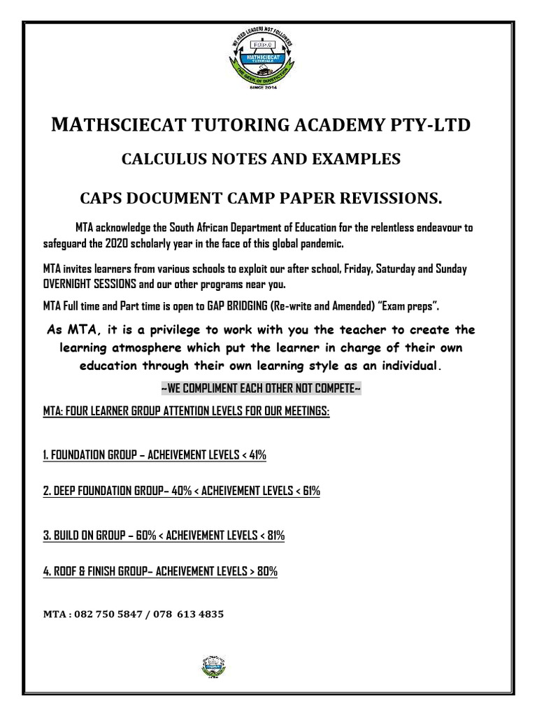 2020 Mta Calculus Notes.docx | PDF | Tangent | Area