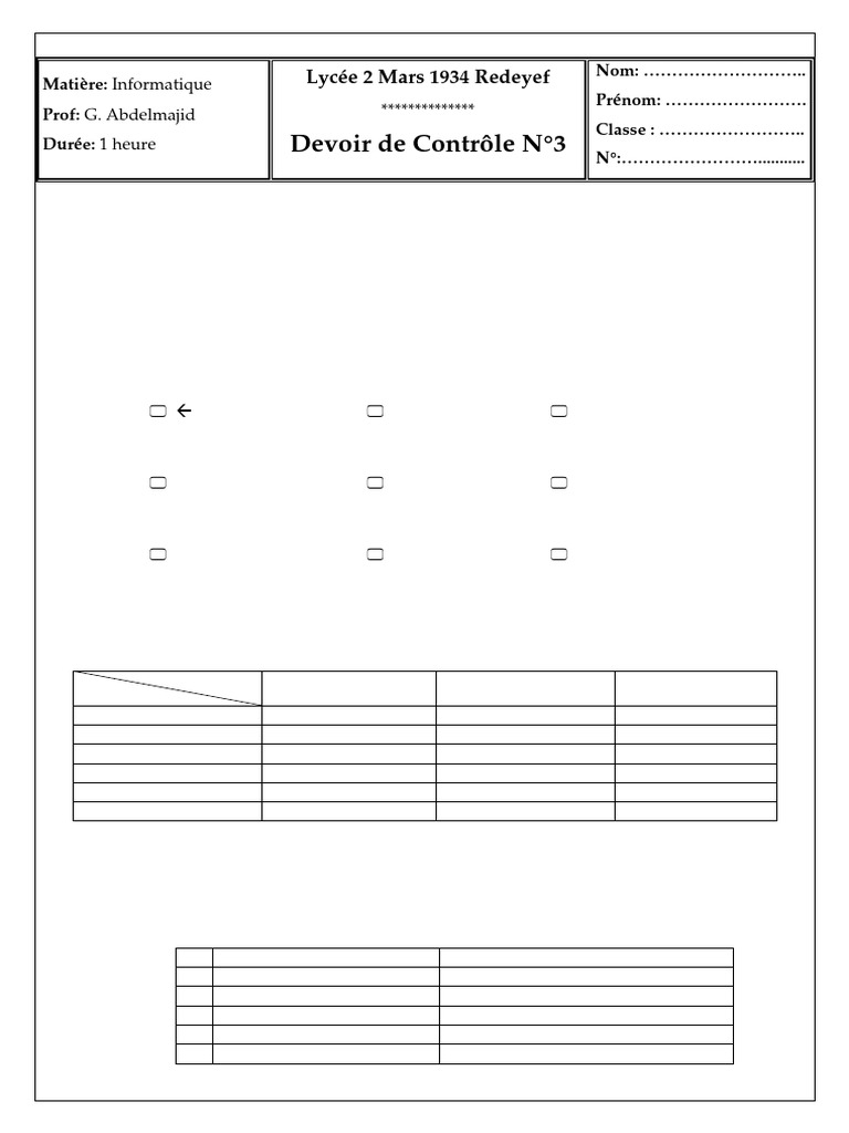 Devoir de Contrôle N°3 - Informatique - 3ème Tech (2008-2009) | PDF ...