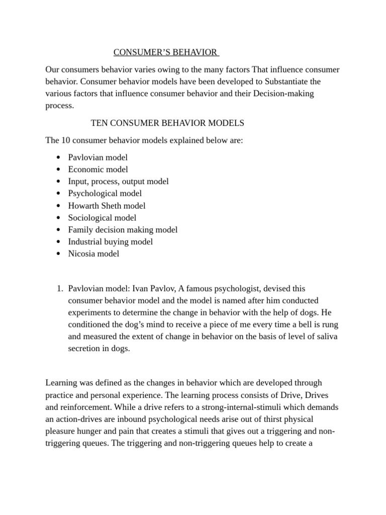 Consumer Behavior Model | PDF | Consumer Behaviour | Psychology