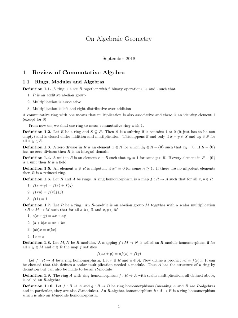 On Algebraic Geometry | PDF | Ring (Mathematics) | Mathematical Objects