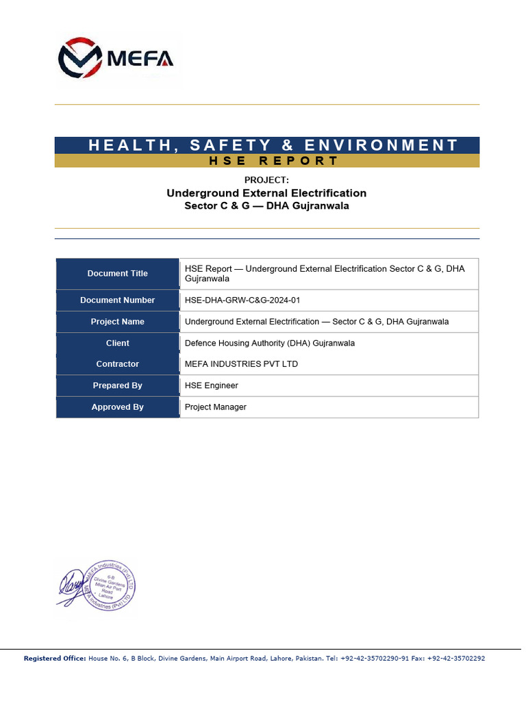 HSE Report DHA Gujranwala Sector C G. | PDF | Safety | Occupational ...