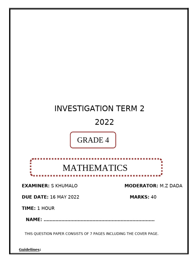 Maths Gr 4 Investigation 2022 Copy | PDF | Mathematics