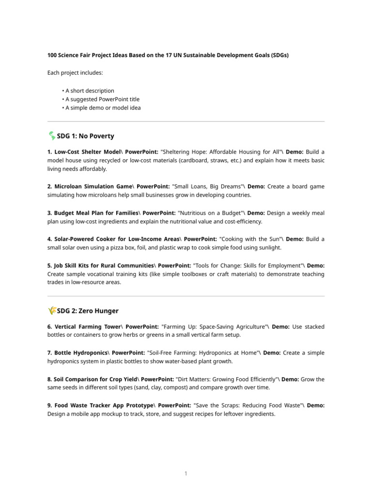 Sdg Science Fair Ideas | PDF | Hydroponics | Agriculture