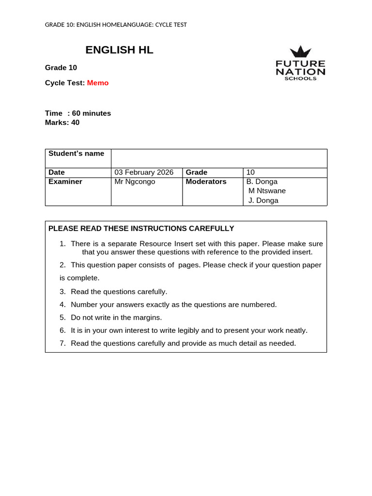 Cycle Test Gr 10 Memorandum - Copy | PDF | Hijab | Poetry