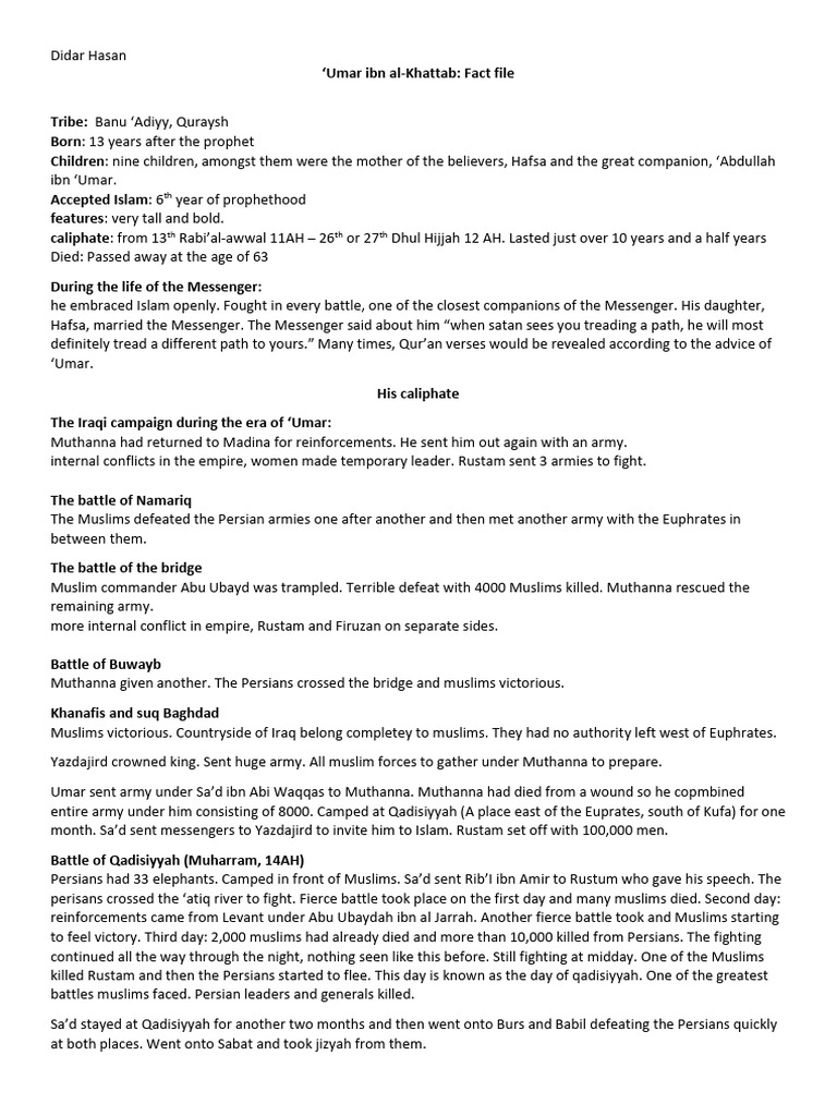 2. ‘Umar Ibn Al-Khattab Fact File | PDF | Umar | Early Middle Ages