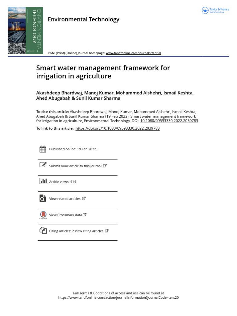 Smart Water Management Framework for Irrigation in Agriculture | PDF ...