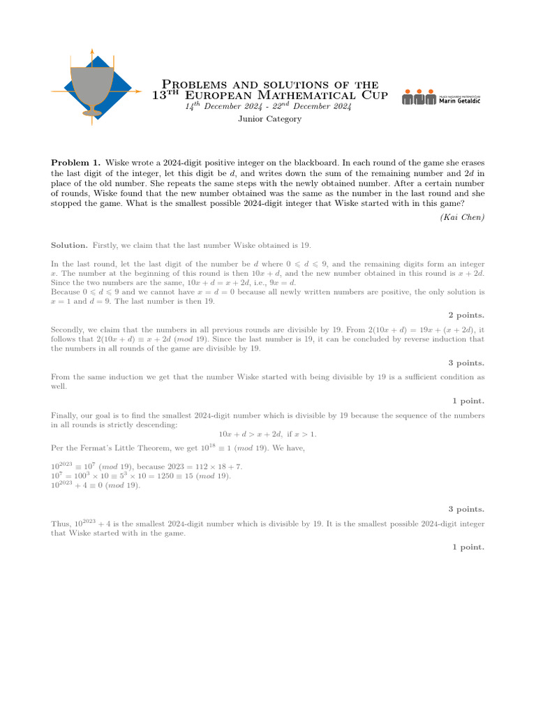 EMC 2024 Juniors ENG Solutions Main | PDF | Arithmetic | Mathematics