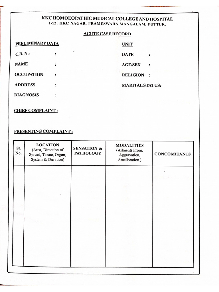 Acute Case Format | PDF