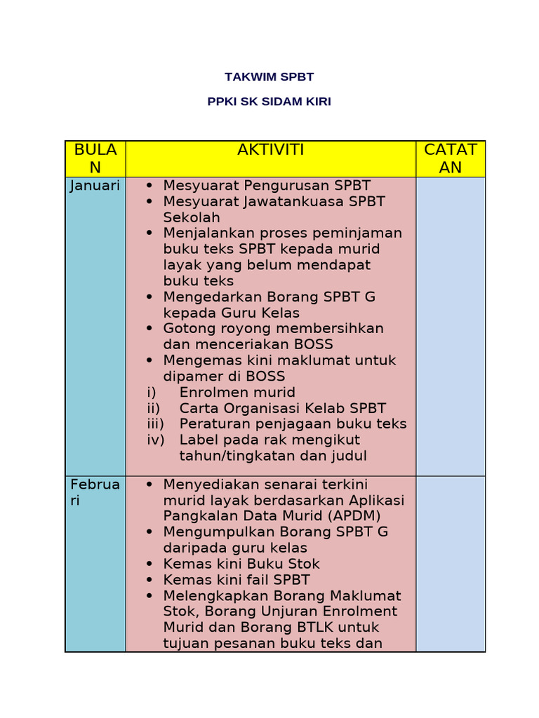 TAKWIM SPBT 2023 | PDF