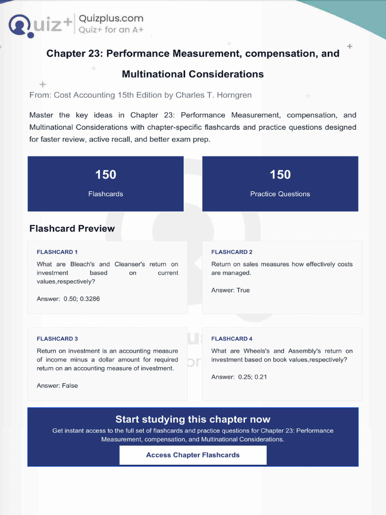 Flashcards for Chapter 23 Performance Measurement Compensation and ...