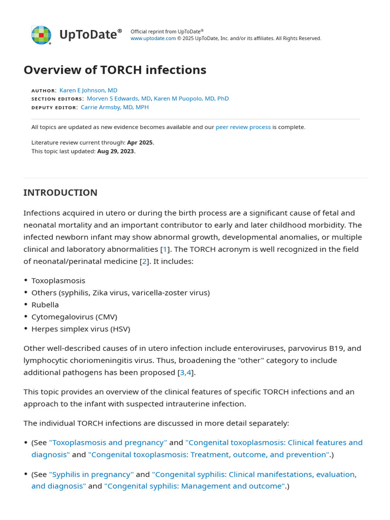 Overview of TORCH Infections - UpToDate | PDF | Zika Fever | Infection