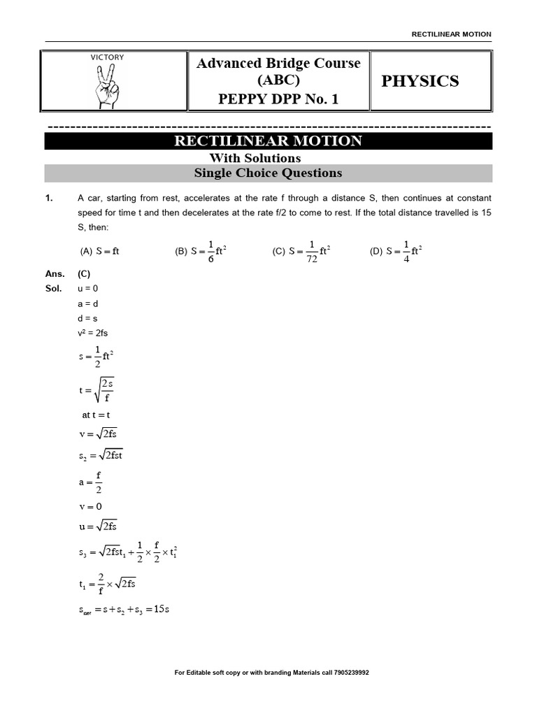 1 Physics PEPPEY DPP-1 Solution | PDF | Acceleration | Velocity