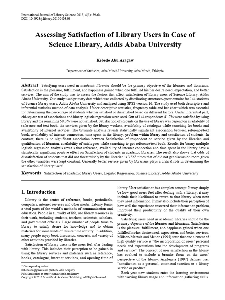 Assessing Satisfaction of Library Users | PDF | Logistic Regression ...